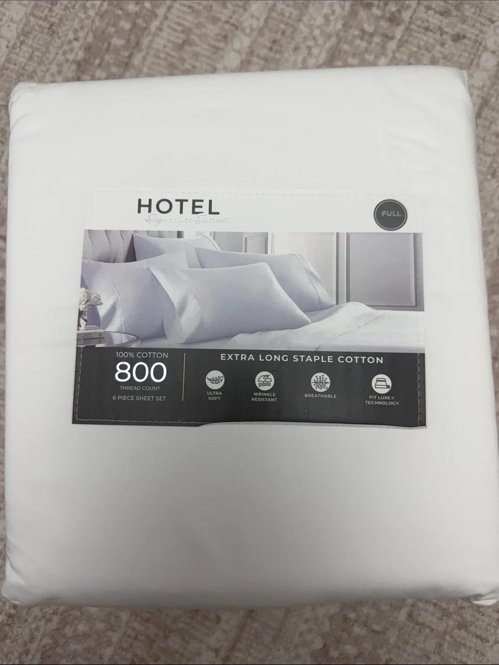 Hotel Signature Sateen 800TC 100% Cotton  6 Pcs Sheet Set Full Size White